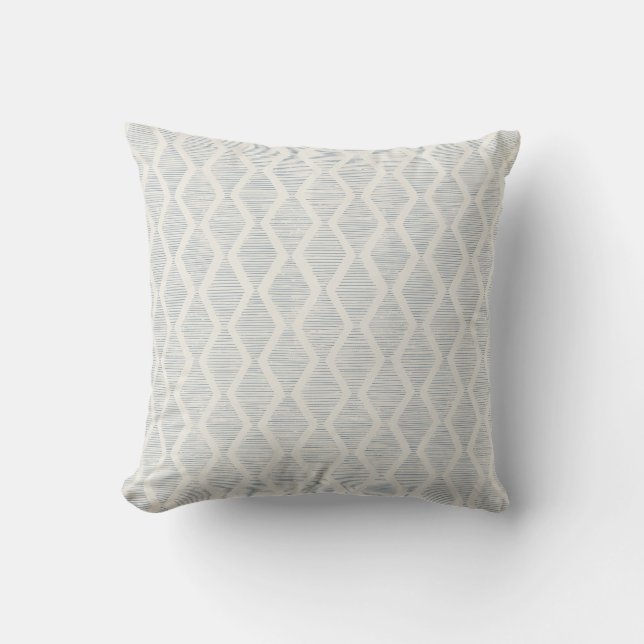 Dusty Blue Boho Coastal Geometric Diamond Cushion (Front)