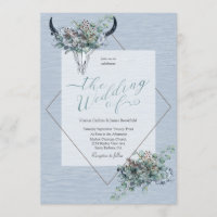 Dusty Blue Boho Cow Skull Floral Watercolor