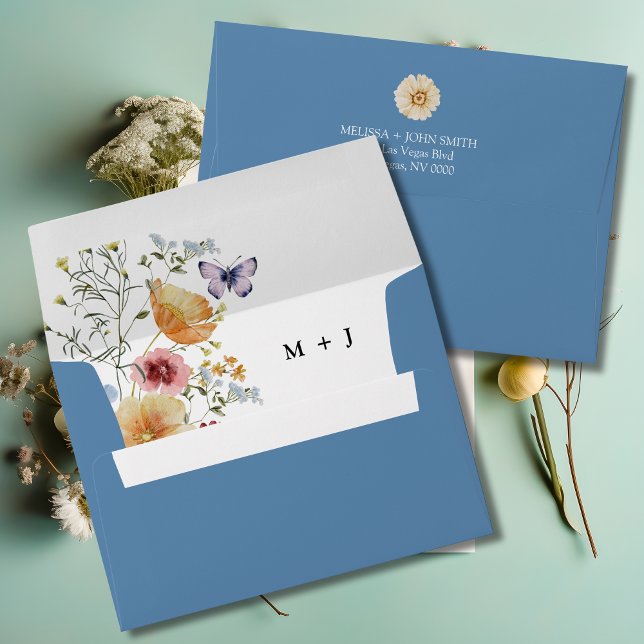 Dusty Blue Boho Elegant Wildflower Wedding Envelope (Creator Uploaded)