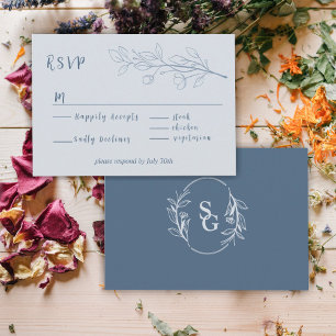 Dusty Blue Boho Floral Bicolor RSVP Enclosure Card
