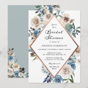 Dusty Blue Boho Floral Bridal Shower Invitation