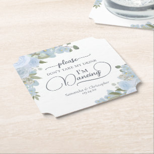 Dusty Blue Boho Floral Don't Take My Drink Wedding Paper Coaster