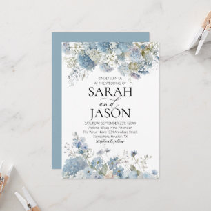 Dusty Blue Boho Floral Elegant Garden wedding Invitation