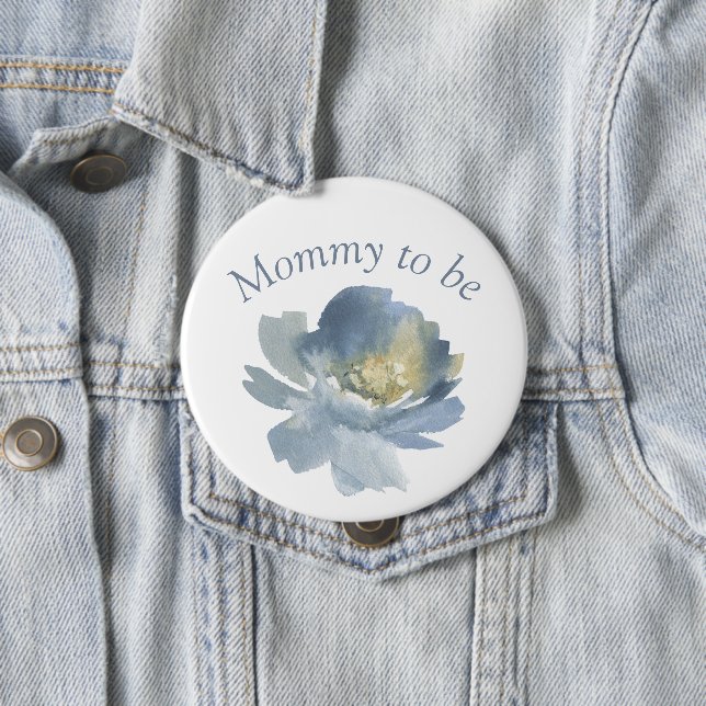 Dusty Blue Boho Floral Mummy to be 4"  10 Cm Round Badge (In Situ)