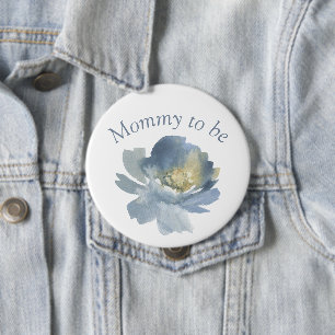 Dusty Blue Boho Floral Mummy to be 4" 10 Cm Round Badge