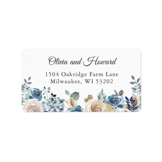 Dusty Blue Boho Floral Return Address Label (Front)