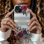 Dusty Blue Boho Floral Stripe Monogram iPhone 15 Case<br><div class="desc">Custom monogrammed phone cases personalised with your name or other text. This trendy boho design features a watercolor floral border in rustic fall colours on a dusty blue and white striped background with faux gold foil accent. Use the design tools to choose any background colour, change text fonts and colours...</div>
