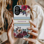 Dusty Blue Boho Floral Stripe Monogram iPhone 16 Case<br><div class="desc">Custom monogrammed phone cases personalised with your name or other text. This trendy boho design features a watercolor floral border in rustic fall colours on a dusty blue and white striped background with faux gold foil accent. Use the design tools to choose any background colour, change text fonts and colours...</div>