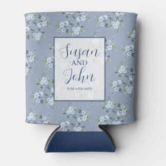 Dusty Blue Boho Floral Wedding Can Cooler