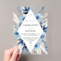 Dusty Blue Boho Floral Wedding Invitation
