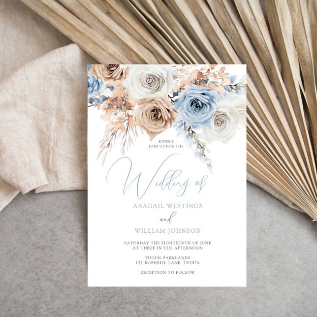 Dusty Blue Boho Floral Wedding Invitation (Creator Uploaded)
