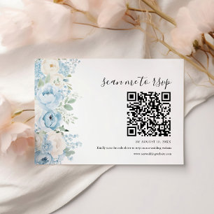 Dusty Blue Boho Floral Wedding QR Code RSVP Card