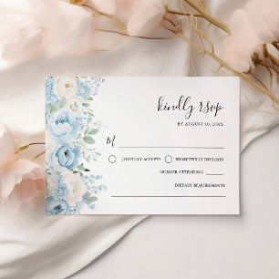 Dusty Blue Boho Floral Wedding RSVP Card