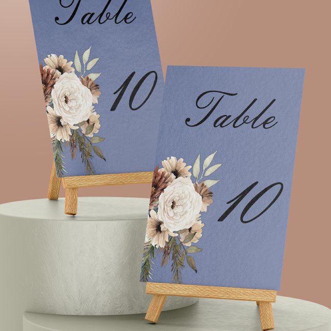 Dusty Blue Boho Floral Wedding Table Number (Creator Uploaded)