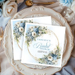 Dusty blue boho florals gold glitter bridal shower napkin<br><div class="desc">✅ For matching items search 237Y in my collections ✅ Celebrate in style with these elegant bridal shower paper napkins featuring watercolor dusty blue flowers, soft eucalyptus greenery, and a shimmering gold glitter frame. Designed with romantic script lettering, this boho floral theme is perfect for modern, chic, or garden bridal...</div>