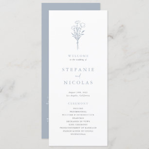 Dusty Blue Boho Minimalist Botanicals Wedding Program