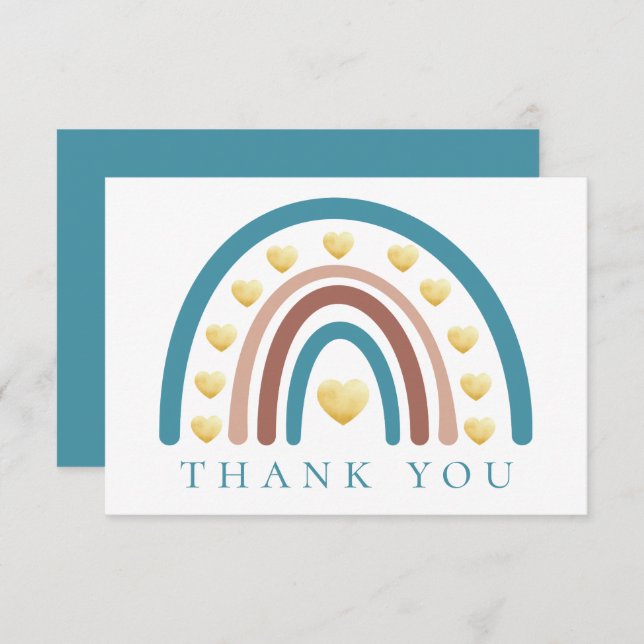 Dusty Blue Boho Rainbow Baby Shower Thank You Card (Front/Back)