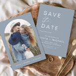 Dusty Blue Boho Save the Date Photo Minimalist<br><div class="desc">Wedding Boho Save the Date Cards that have a photo on the front. The Save the Date cards contain a modern hand lettered cursive script typography that are elegant,  simple and modern to use after you minimalist simple wedding day celebration.</div>