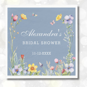Dusty Blue Boho Summer Wildflower Bridal Shower  Napkin