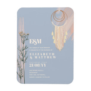 Dusty Blue Boho Wedding Invitations Magnet