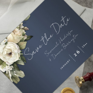 Dusty Blue Boho Wedding Save the Date Announcement Postcard