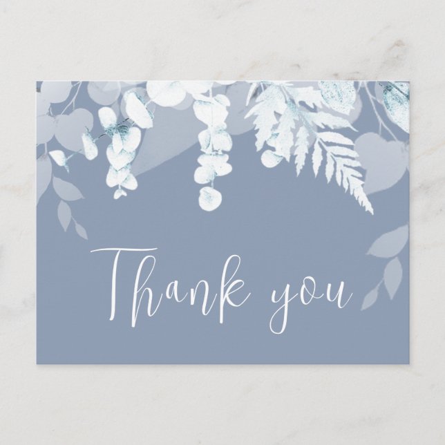 Dusty Blue Boho Wedding Thank You Card (Front)