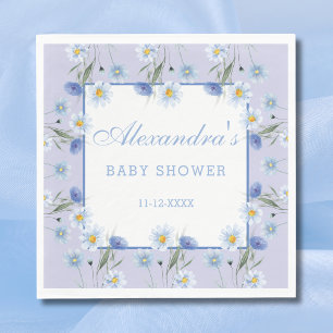 Dusty Blue Boho Wildflower Baby Shower Napkin