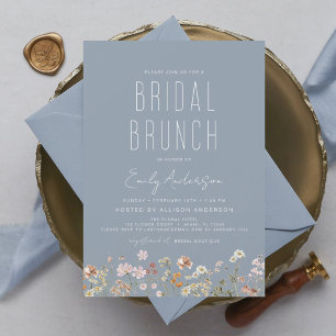Dusty Blue Boho Wildflower Bridal Brunch Shower Invitation