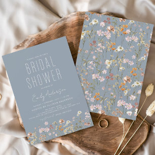 Dusty Blue Boho Wildflower Bridal Shower Elegant Invitation