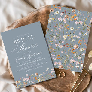 Dusty Blue Boho Wildflower Bridal Shower Invitation