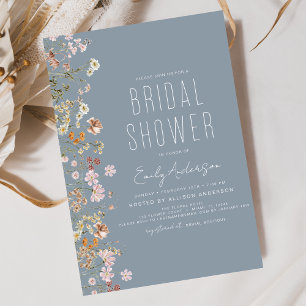 Dusty Blue Boho Wildflower Bridal Shower Invitation