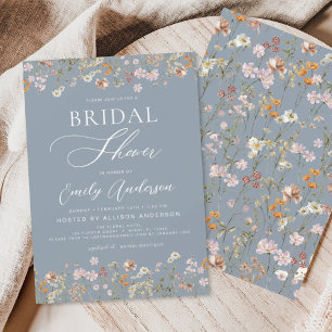 Dusty Blue Boho Wildflower Bridal Shower Invitation