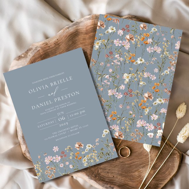 Dusty Blue Boho Wildflower Garden Wedding Invitation (Creator Uploaded)