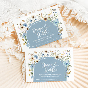 Dusty Blue Boho Wildflower Meadow Diaper Raffle Enclosure Card