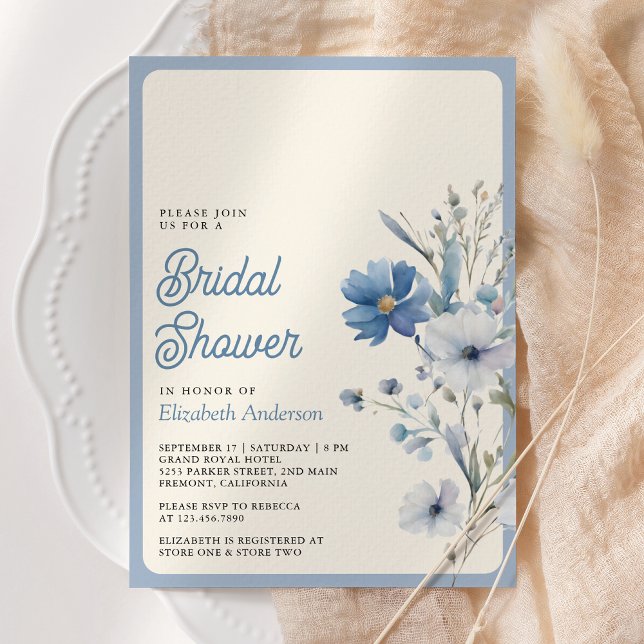 Dusty Blue Boho Wildflower Photo Bridal Shower Invitation (Creator Uploaded)