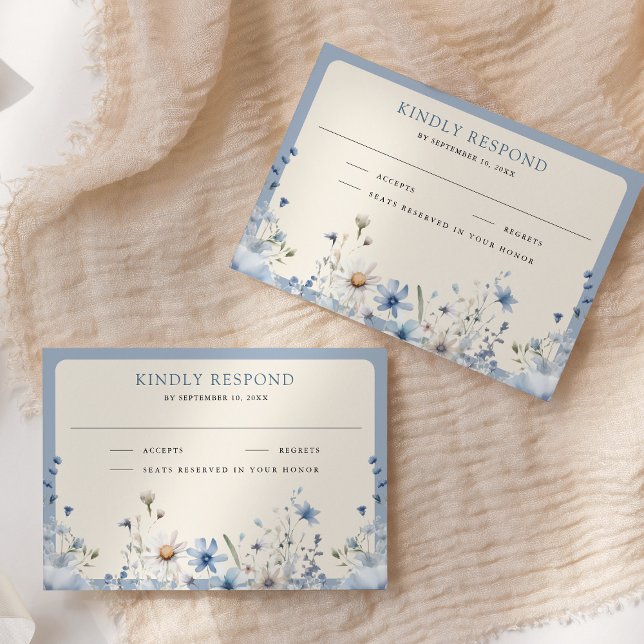 Dusty Blue Boho Wildflower Wedding RSVP Card (Creator Uploaded)