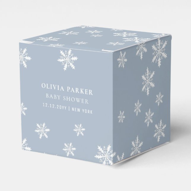 Dusty Blue Boho Winter Snowflake Baby Shower  Favour Box (Front Side)