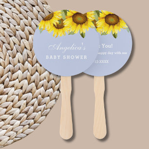 Dusty Blue Boho Yellow Sunflower Baby Shower  Hand Fan