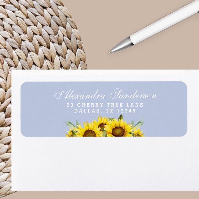 Dusty Blue Boho Yellow Sunflower Return Address Label (Creator Uploaded)