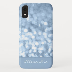 Dusty Blue Bokeh Glitter Sparkly Monogram iPhone XR Case