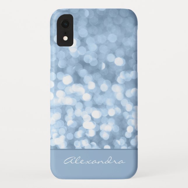 Dusty Blue Bokeh Glitter Sparkly Monogram Case-Mate iPhone Case (Back)