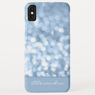 Dusty Blue Bokeh Glitter Sparkly Monogram iPhone XS Max Case