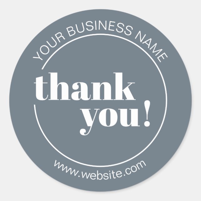 Dusty Blue Bold Business Thank You Classic Round Sticker (Front)