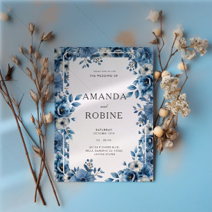 Dusty Blue Bold Floral Wedding Invitation