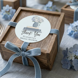 Dusty Blue Books Hydrangea Hand Lettered Thank You Classic Round Sticker