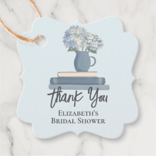 Dusty Blue Books Hydrangea Hand Lettered Thank You Favour Tags