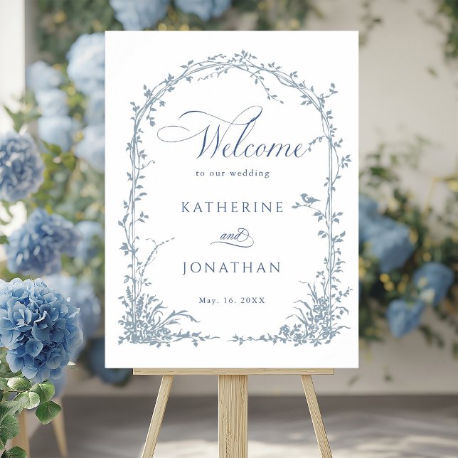 Dusty Blue Botanical Arch Garden Wedding Welcome  Poster (Creator Uploaded)