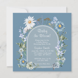 Dusty Blue Botanical Baby In Bloom Baby Shower  Invitation