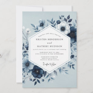 Dusty Blue Botanical Bloom Wedding Invitation
