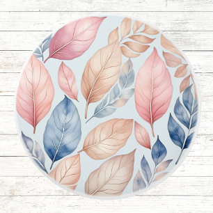 Dusty Blue Botanical Boho Autumn Leaves Pattern Ceramic Knob
